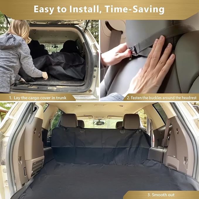 F-color SUV Cargo Liner for Dogs, Upgraded Extra Large Water Resistant Pet Cargo Cover Dog Seat Cover Mat for SUVs with with Bumper Flap for Full-Size SUVs Vans, Black