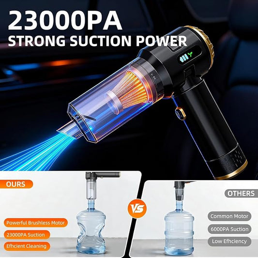 Handheld Vacuum Cleaner Cordless, 23000Pa Powerful Car Mini Vacuum Cleaner, Rechargeable Portable Lightweight dust Catcher for Home Car Carpet Stairs Pet Hair Deep Cleaning๏ผBlack-Gold๏ผ.