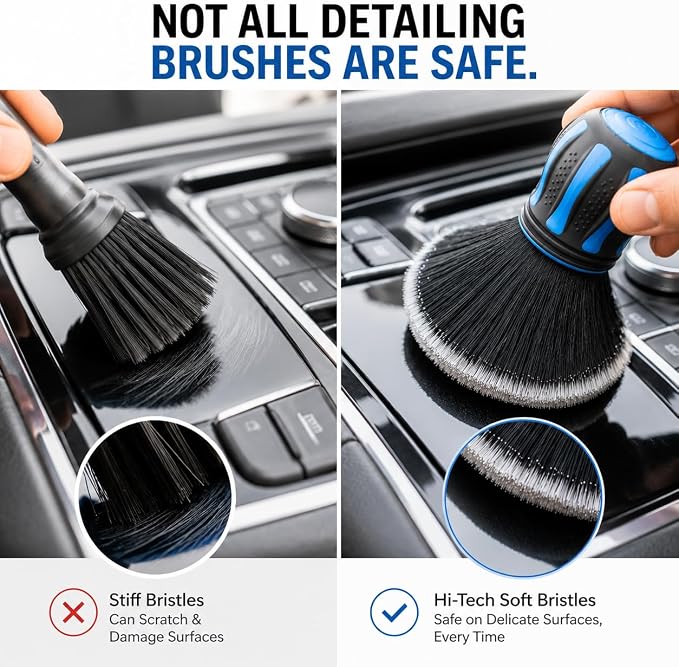 Hi-Tech Ultra Soft Detailing Brush – Scratch-Free Interior & Exterior Cleaning Tool with Gentle Bristles – Ergonomic Rubber Grip for Dashboards, Screens, Trim, Emblems & Auto Detailing