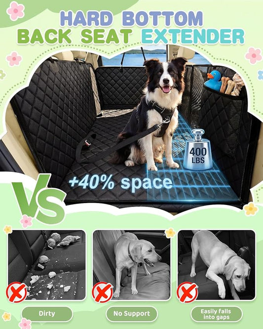 Victoper Back Seat Extender for Dogs, Dog Car Seat Cover with Detachable Hard Bottom Holds 440 LB, 600D Heavy Dog Seat Cover with Seatbelt, 100% Waterproof Backseat Extender for Sedan SUV Truck
