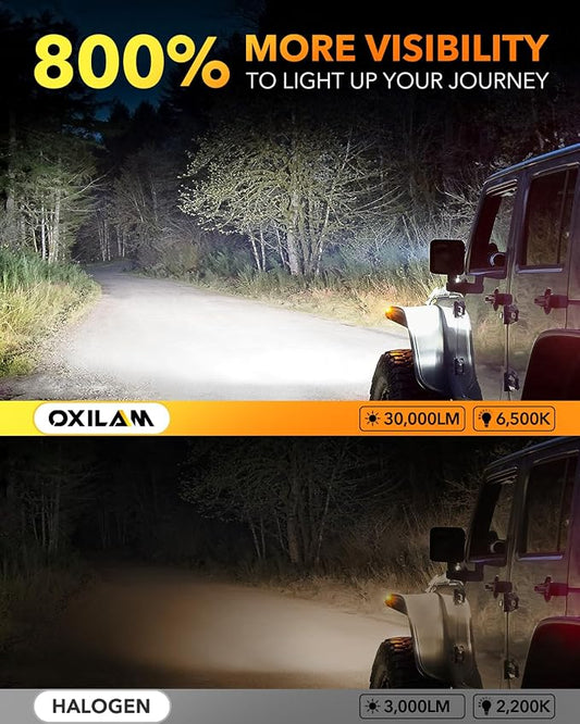 OXILAM H13 9008 Light Bulbs, 800% Ultra Brightness, 6500K White Fog Bulb, Wireless, Plug and Play Halogen Replacement, Pack of 2