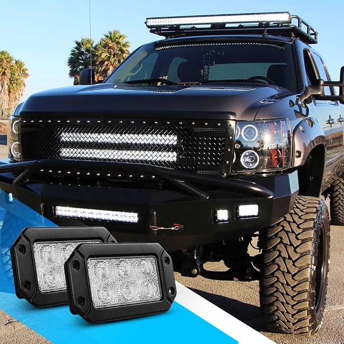 Nilight 15029S-B 2PCS 18w Flush Mount Lights Spot Work Driving Bar Off Road Led Jeep Truck Tacoma Bumper ATV UTV,2 Years Warranty