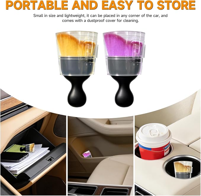 ATTRACTIVE 2-Pack Car Detailing Brush Set, Super Soft Fiber Bristles Dashboard Cleaner for Interior & Exterior, Dust Brush for Air Vents, Leather Seats, Console, Keyboard & Narrow Gaps