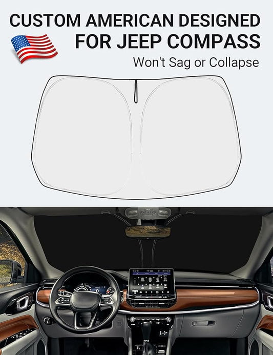 Proadsy Custom Fit Jeep Compass 2017-2024 2025 2026 Windshield Sun Shade 4-Layer Foldable Front Sunshade Protector Sun Visor Blocks UV Rays Keep Car Cooler