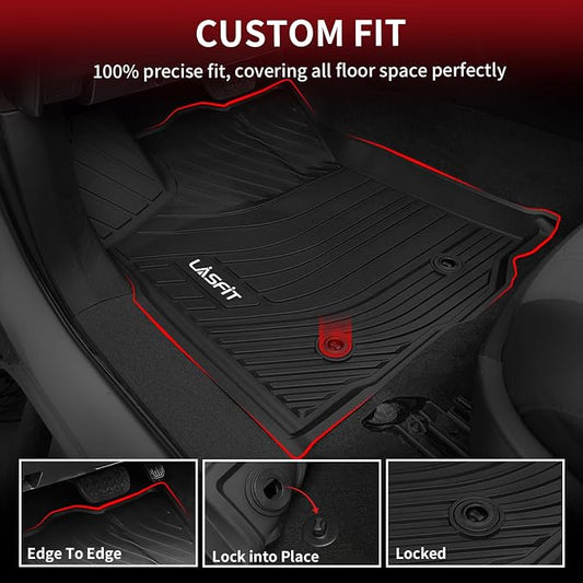 LASFIT Floor Mats for Toyota Tacoma 2016-2023 Double Cab (Only for Automatic) All Weather Custom Fit Floor Liner for Tacoma SR/SR5/TRD/Limited/Trail TPE Mats Front&Rear 2 Row Car Mats, Black