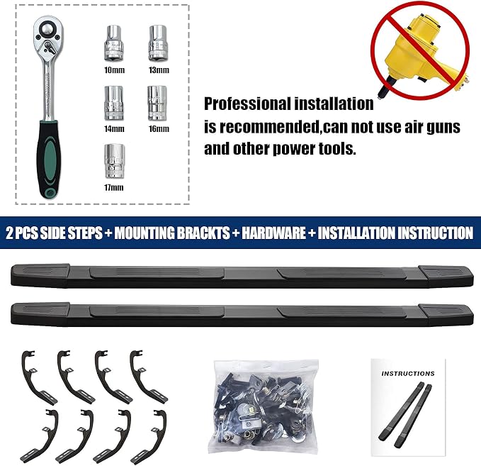 COMNOVA 6 Inch Running Boards Compatible with 19-26 Chevy Silverado 1500 Crew Cab, 20-26 Silverado/Sierra 2500HD 3500HD Crew Cab, Step Bar Running Board for Silverado, Including in 8 Brackets.