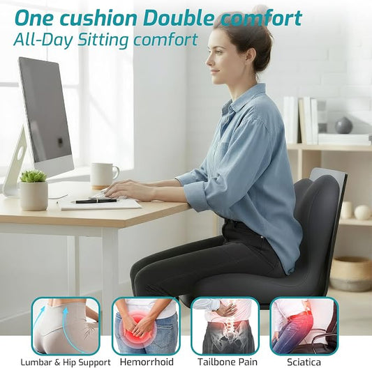 Memory Foam Seat Cushion,Office Chair Cushion with Lumbar Support for Back Pressure Relief, Car Seat Cushion with Adjustable Strap,Sciatica Pad Cushions for Car,Truck, Desk