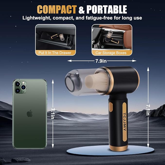 4-in-1 Cordless Car Vacuum Cleaner, 14000PA Powerful Handheld Vacuum with Air Duster & Inflator, Portable Rechargeable Vacuum for Car Pet Hair, Home, 4000mAh & Washable HEPA Filter
