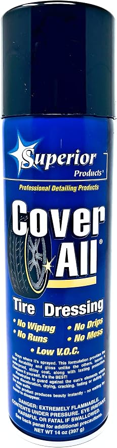 Superior Products California Cover All Automotive Tire Shine Aerosol Spray Can & Professional Grade -Tire Dressing - High Gloss - Water Repellent & Made in America (14 oz)