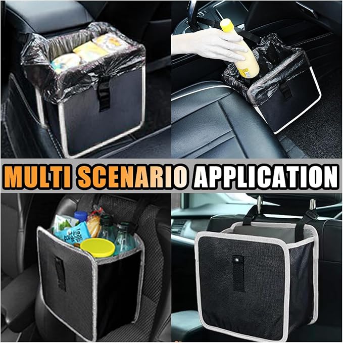 Foldable Car Trash Can - 1.85 Gallon Capacity Hanging Garbage Bin Organizer - Waterproof Leakproof Trash Can Storage Bag - Auto Interior Accessories