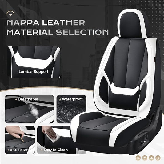 Coverado Seat Covers, Car Seat Covers Front Seats, Leather Seat Covers for Cars, Car Seat Protector Waterproof, Black Car Seat Cushion, Front Carseat Cover Universal Fit for Most Cars White
