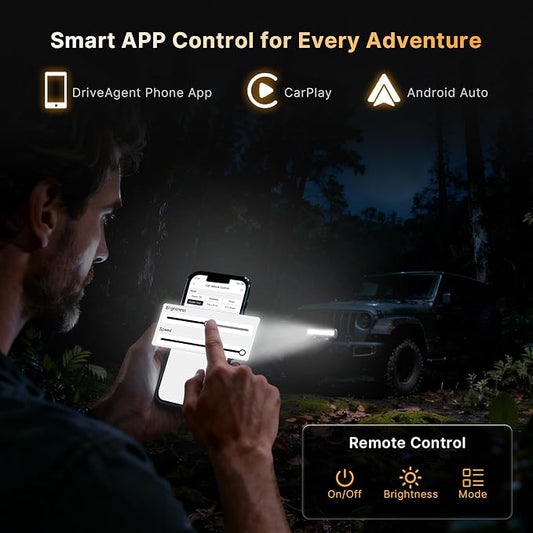 LED Light Bar 72W Spot Flood Combo Beam, Smart App Controlled Off Road Driving Lights Supports CarPlay/Android Auto, IP67 Waterproof 6000K White Lamps for Trucks, ATV, UTV, SUV, Boat (1 Pack)