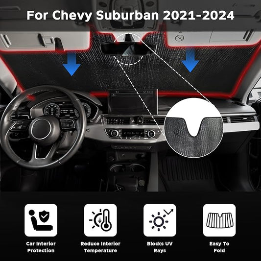 Car Windshield Sun Shade for Chevrolet Suburban 2021-2024 2025 2026, 5-Layer Bubble Foldable Thicken Front Window Sunshade Sun Visor Protection Chevy Accessories - UV Rays & Keep Car Cooler