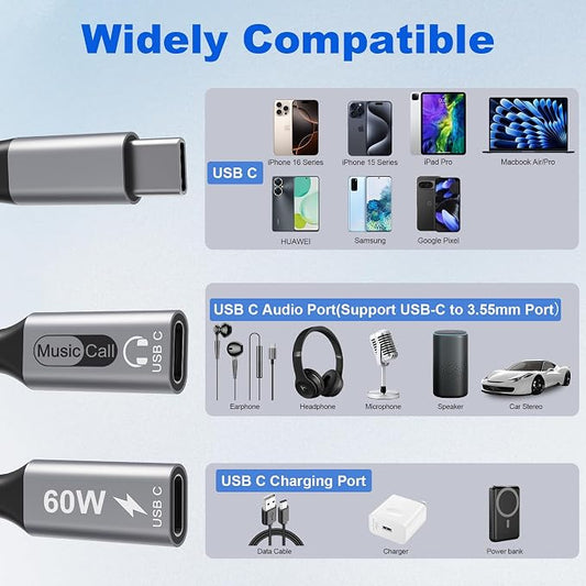 Dual USB C Headphone and Charger with PD 100W Fast Charging, USB C Splitter Audio and Charging Surpport Music, Calling, Dual Type C Dongle Adapter for iPhone 16/15 Series, iPad, MacBook, Android