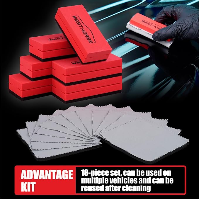 18PC Ceramic Coating Applicator Kit | 6 Foam Sponge Blocks, 12 Suede Cloths, For Paint, Glass, Wheels, Wax & Sealant Application