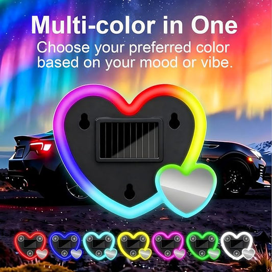 Rechargeable Solar-Powered Wireless Double-Heart LED Light for Car Interior Decorations, with 6 Lighting Modes and Vibration Sensor, Romantic Ambient Gift for Couples/Women/Men, Clorful, 1 Pcs