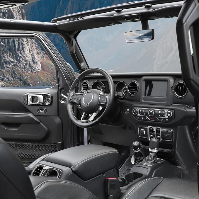 RT-TCZ Carbon Fiber Interior Trim Kit Cover Center Console Decoration Accessories Compatible with Jeep Wrangler JL JLU & Gladiator JT 2018-2023 23PCS