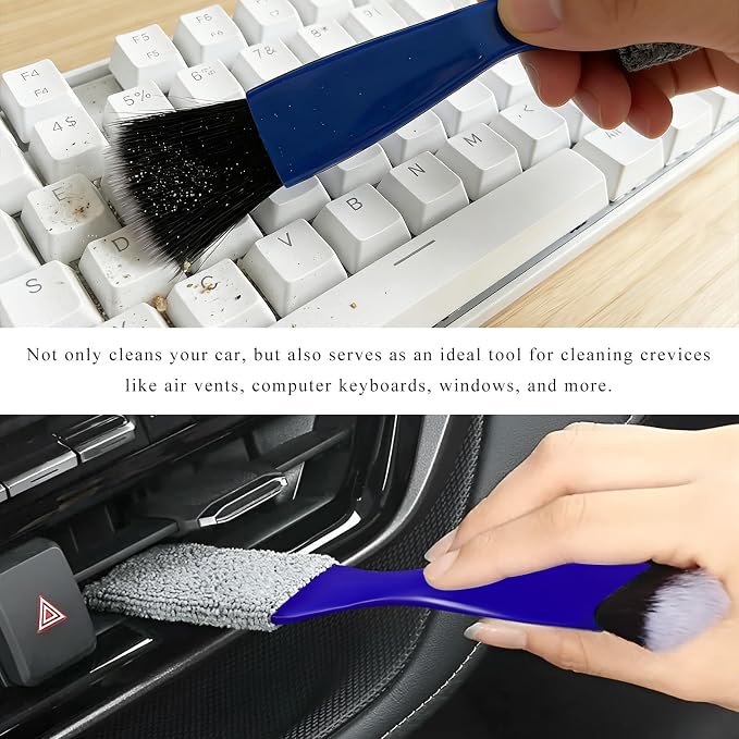 2 in 1 Duster for Car Clean, Portable Double Head Auto Detailing Brush, Soft Double-Ended Dust Removal Brush Interior Cleaning Tool for Most Vehicles, Car Accessories (Blue)