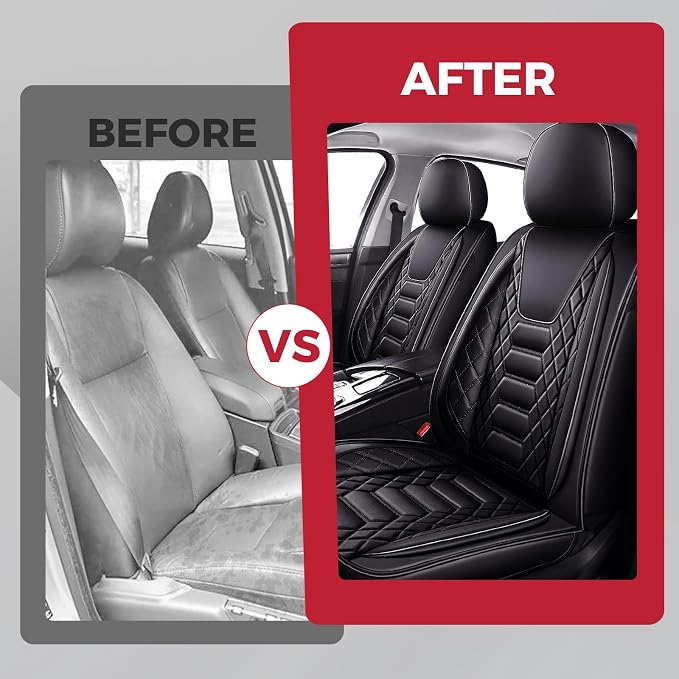 FREESOO Car Seat Covers Front Only 2pcs, Leather Driver Seat Cover Protector Airbag Compatible Universal Fit for Sedan SUV Pick-up Truck Van (Black 8-2PCS)