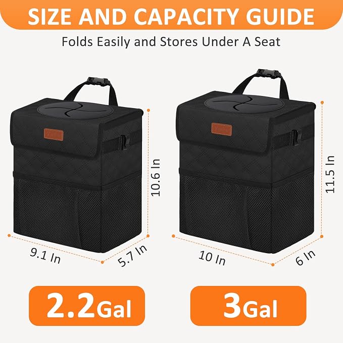 Vankor Car Trash Can for Cute, Bag Bin Hanging Waterproof Automotive Car Garbage Cans Leak Proof Vehicle Trash Can Diamond Pattern-Black