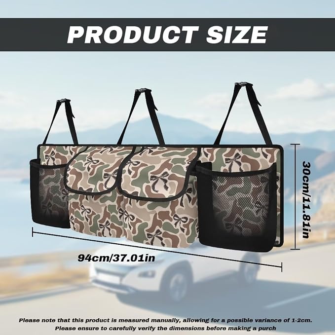 Bow Camo Hunting Car Trunk Organizer Foldable Vehicle Interior Cargo Organizers Accessories Waterproof Collapsible Car Storage Bag with 4 Pockets for Cars Sedans SUVs