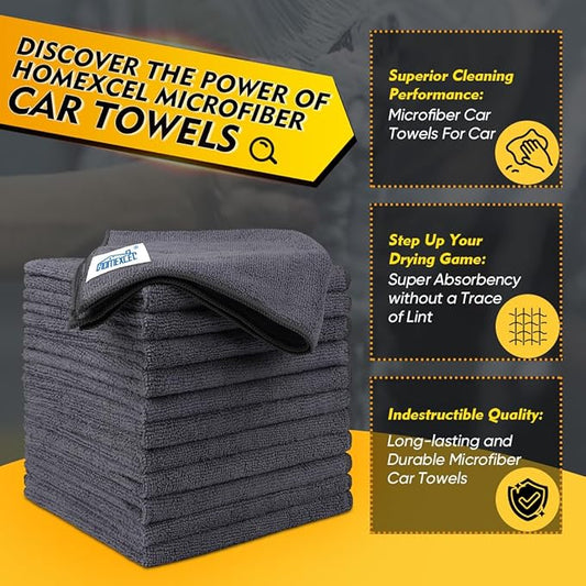 HOMEXCEL Grey Microfiber Cleaning Cloth 50 Pack, 12.5 x 12.5 inch Microfiber Towels for Cars, Ultra Absorbent Car Washing Cloth, Lint Free Streak Free Cleaning Rags for Car, Kitchen, and Window