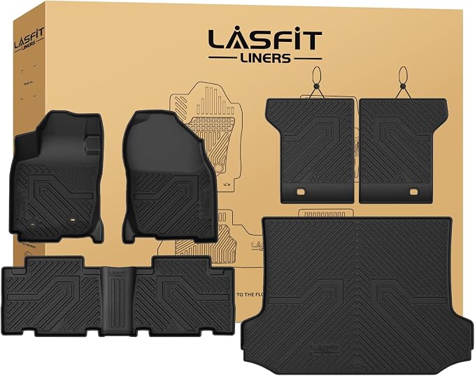 LASFIT Floor Mats & Backrest Mats & Trunk Mat for Toyota RAV4 2006-2012 5 Seat All Weather TPE Custom Fit Floor Liner 1st & 2nd Row & Seat Back & Trunk Mats Full Set Accessories, Black