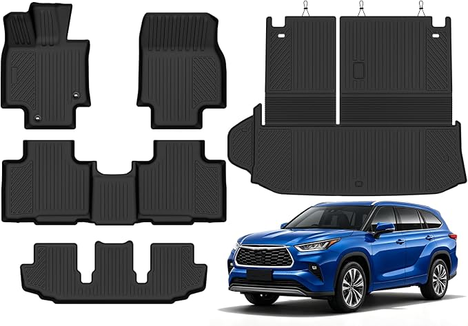 Custom Fit Floor Mats for 2020-2025 2026 Toyota Highlander, All Weather TPE Floor Liners with Trunk Mat, Odorless Full Set Interior Accessories
