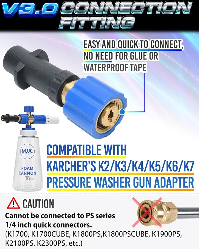 MJJC Foam Cannon Connector (Compatible with S and Pro Since V2.0) (Compatible with Karcher’s K2/K3/K4/K5/K6/K7 Connection(Blue Color Version))