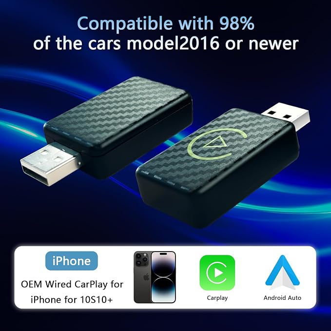 Wireless Carplay & Android Auto 2025 Will Wired CarPlay Upgrade Adapter 2-in-1 CarPlay Dongle Plug & Play Wireless CarPlay Adapter with USB/USB-C Port for Apple iOS 10, Android 11 Versions