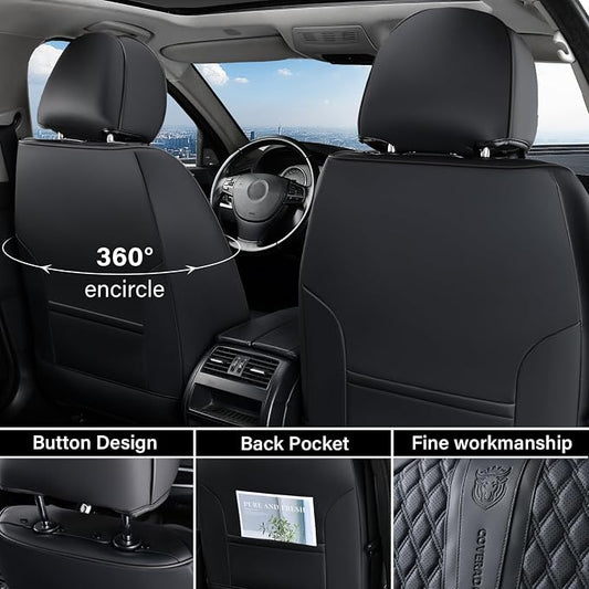 Coverado Front Seat Covers, Car Seat Covers Front Seats, Nappa Leather Seat Covers for Cars, Waterproof Seat Covers with Lumbar Support Universal Fit for Most Cars SUV Trucks (Front, Black)