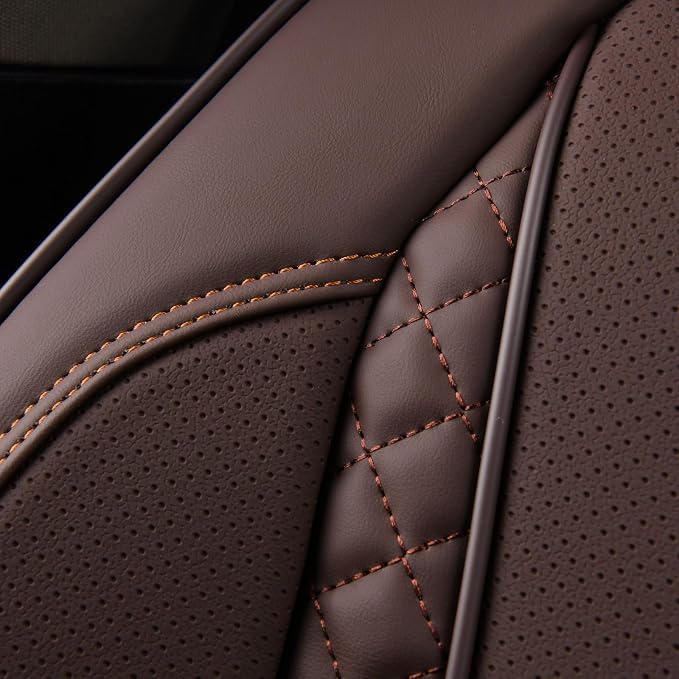 Coverado Car Seat Cover Front Seats, Brown Seat Covers Front Seats, Nappa Leather Waterproof, Car Seat Cushion, Car Seat Protector Universal Fit Most Cars