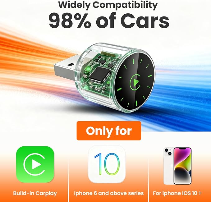 Wireless CarPlay Adapter for iPhone - Plug and Play, Converts Wired to Wireless, Stable Connection Without Delay, Compatible with iOS 10+ & 800+ Car Models, Not for Android 2025 (Silver)