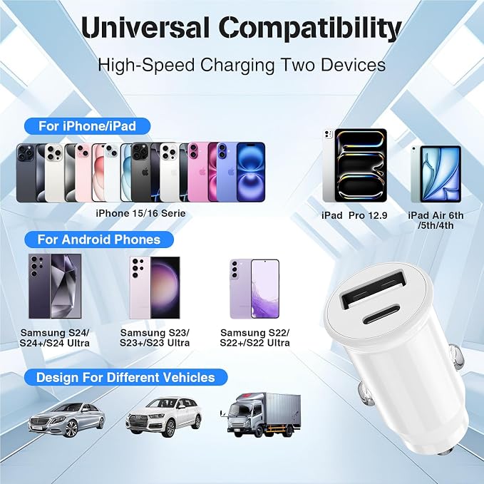 USB C Car Charger for iPhone 17 16 15 Pro Max, 40W Dual Port USB-C & USB-A Car Fast Charging Adapter, 2X6.6FT C to C Cable & A to C Carplay Cable for iPhone 17 16 15 Series/iPhone Air,iPad,Samsung-Red