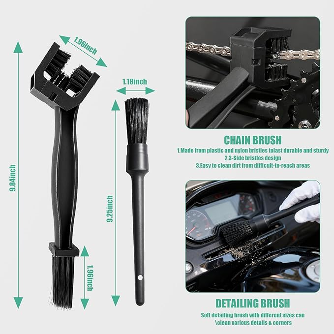 13PCS Motorcycle Cleaning Kit, Motorcycle Detailing Kit Overall Cleaner Tools Car Washing Brush Rims Cleaning Kit Chain Tire Wheel Brush Set Chain Tire for Car Bike Motorbike (Green)