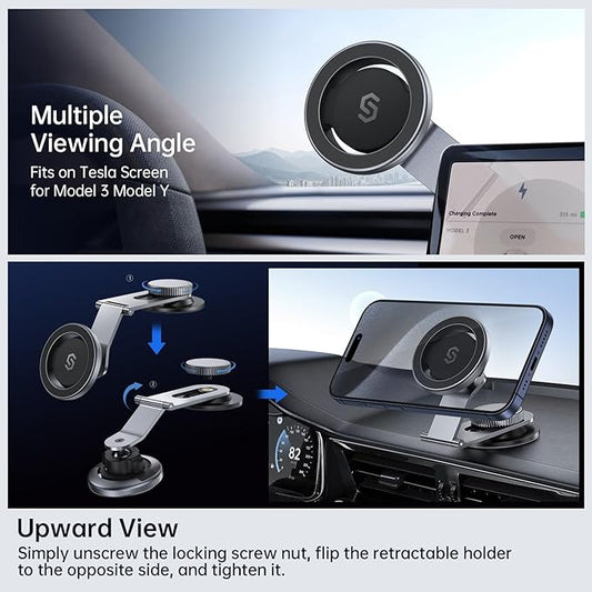 SYNCWIRE Fits MagSafe Car Mount for Universal Dashboard, Tesla Screen, Magnetic Phone Holder for Car,Foldable Aluminum Alloy Arm,Super Stable Car Mount for iPhone 17 Pro Max 16 15 14 13 12&All Phones