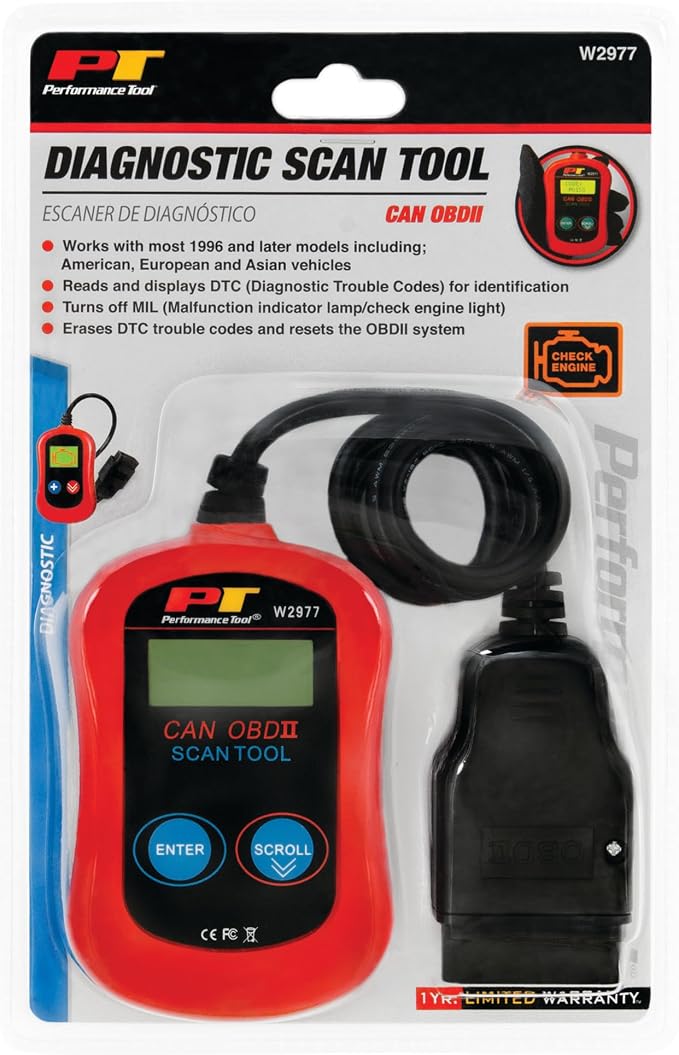 Performance Tool W2977 CAN OBD II Scanner Tool for Check Engine Light & Diagnostics, Direct Scan and Read Out