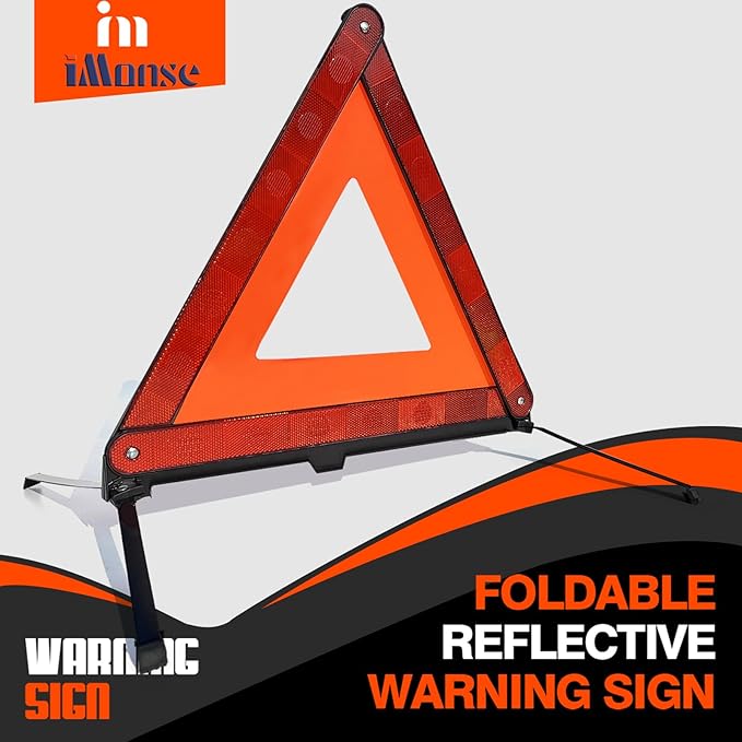 Warning Safety Triangle Kit, Emergency Roadside Warning Reflective Triangle 3 Packs with 2 LED Road Flare Light, Foldable with Storage Case for Roadside Breakdowns Emergenc