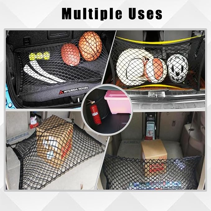 UlifebetterTruck Bed Cargo Net, Cargo Storage Elastic Mesh Net Organizer Net Bag Automotive Cargo Nets with 4 Buckles Screws Hooks Clips Trunk Storage Net for Pickup Truck Bed(51 * 18In)