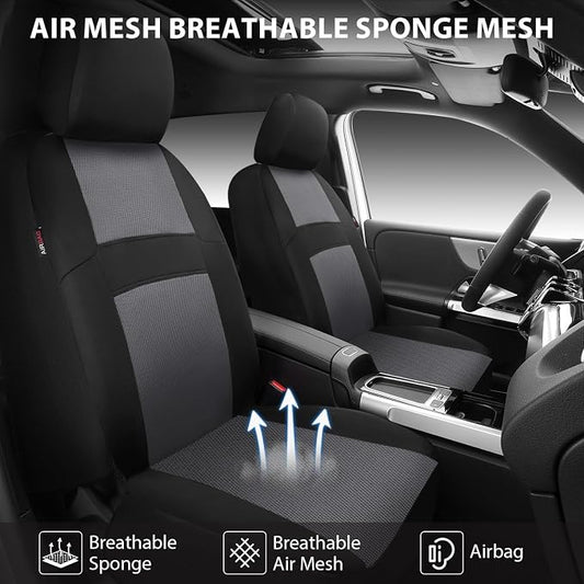 CAR PASS Air Mesh Car Seat Covers Front Seats Only, Universal Seat Covers for Car Fit SUV,Vans,Sedan,Trucks, Breathable Automotive Interior Seat Covers Airbag Compatible (Black Charcoal Gray)