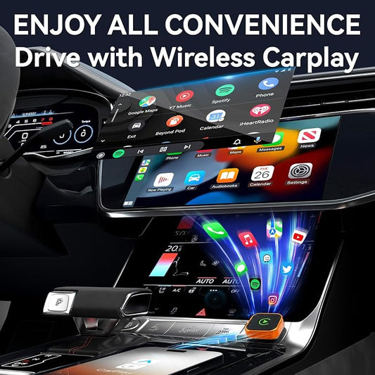 2026 Wireless CarPlay Adapter for iPhone & Android Auto,Mini Wired to Wireless Apple CarPlay Adapter,Plug & Play,Seamless Reconnection, Compatible for iPhone iOS 10+ Android 11+(Orange)