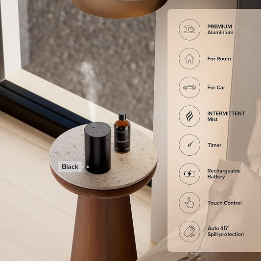 Waterless Essential Oil Diffuser Starter Kit with 30mL Santal Lux Fragrance Oil Inspired by Luxury Hotel Scent for Home Car Office, Aroma Air Diffuser, Baterry Operated, ADX-Kit Metal Desert Titanium