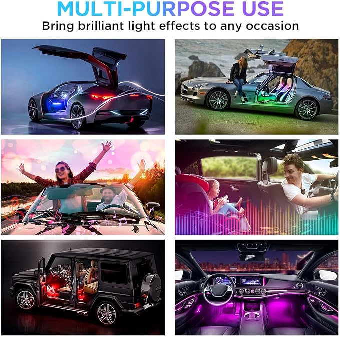 Xprite Dreamcolor LED Neon Car Interior Bluetooth Lights Strip with Remote & APP Control, Footwell Under Dash RGB Chasing Inside Light Kits, Cigarette Adapter for Vehicle Internal Trucks SUV UTV ATV