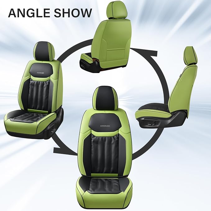 Coverado Full Set Car Seat Covers, Nappa Leather Seat Covers for Cars 5 Seats, Waterproof Car Seat Protector, Universal Fit for Most Sedans SUV Pick-ups Trucks, Green&Black