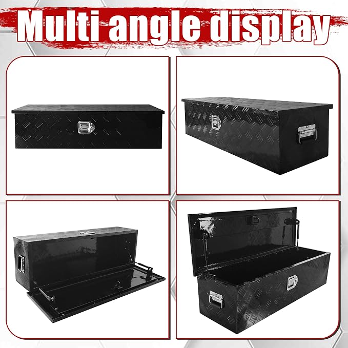 39x13x10 Inch Aluminum Truck Tool Box Heavy Duty Diamond Plate Pickup Tool Boxes Underbody Truck Bed Toolbox with Lock and Keys Suitable for Pickup RV Van Trailer Black