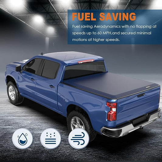 KUIPERAUTO 5.7FT Tri Hard Truck Bed Tonneau Cover Compatible for 2009-2026 Dodge Ram 1500 Inclu. Classic & New Body (w/o Ram Box) Utility Track System w/LED Light Strip