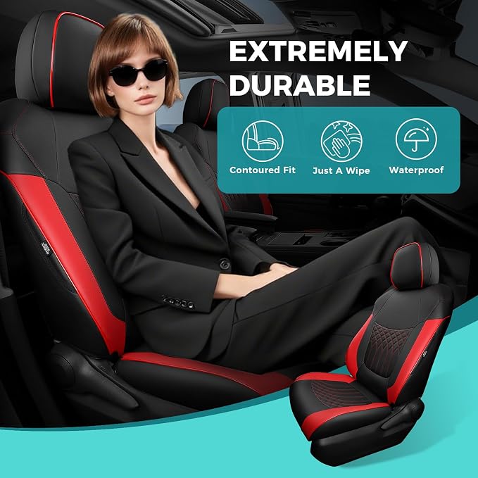 Customized for Toyota Sienna Seat Covers 2021-2026 Sienna 8 Seats 3 Row, Leather Car Seat Covers Waterproof Seat Covers Full Set for Cars, Car Seat Protectors, Airbag Compatible(BlackRed)