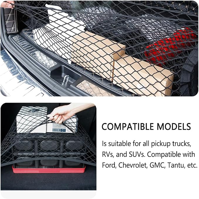 43.3" x 15.7" Truck Bed Organizer,Elastic Shrink Truck Cargo Net with 4 Metal Hooks Keep Truck Interior Tidy,Truck Bed Storage Hold Many Items Compatible with Chevrolet,Ford,GMC (L 43.3"x15.7")
