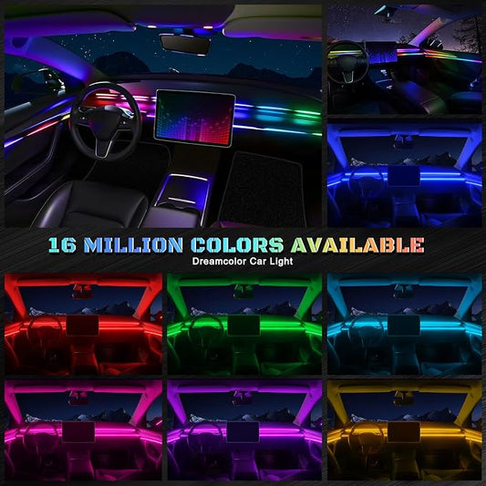 Dreamcolor Acrylic Interior Car LED Strip Light with Wireless APP, RGB 6 in 1 with 175 inches 612 LEDs Fiber Optic Car Symphony Ambient Lighting Kits, Sound Active Function LED Strip for Cars