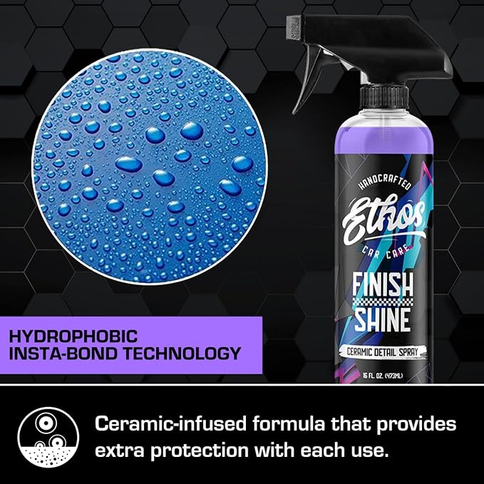 Ethos Finish Shine - Ceramic Detail Spray | Spray Wax For Car Detailing Quick Detail Car Wax | Waterless Car Cleaning | Clay Bar Lubricant | Ceramic Coating & Sealant Safe Top Coat (16 Fl Oz - 2PK)